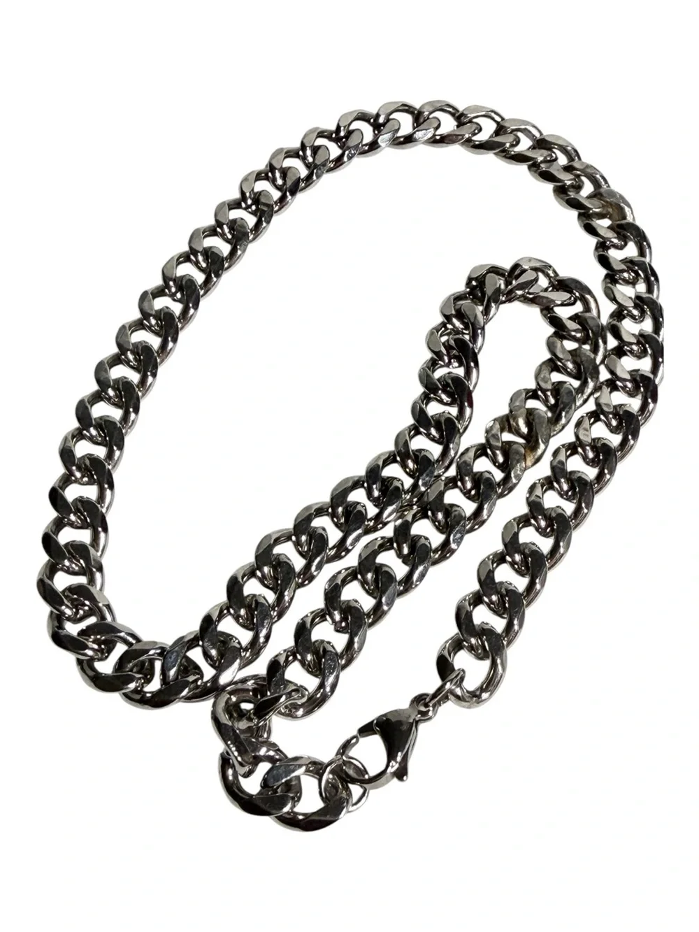 Mens Heavy Curb Chain Necklace Silver Tone 18 Inch Unisex
